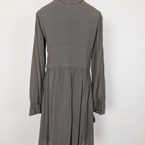 EDC Mini Dress Olive Khaki Green V-Neck Balloon Sleeve Embroidered Long Sleeve - Picture 8 of 13